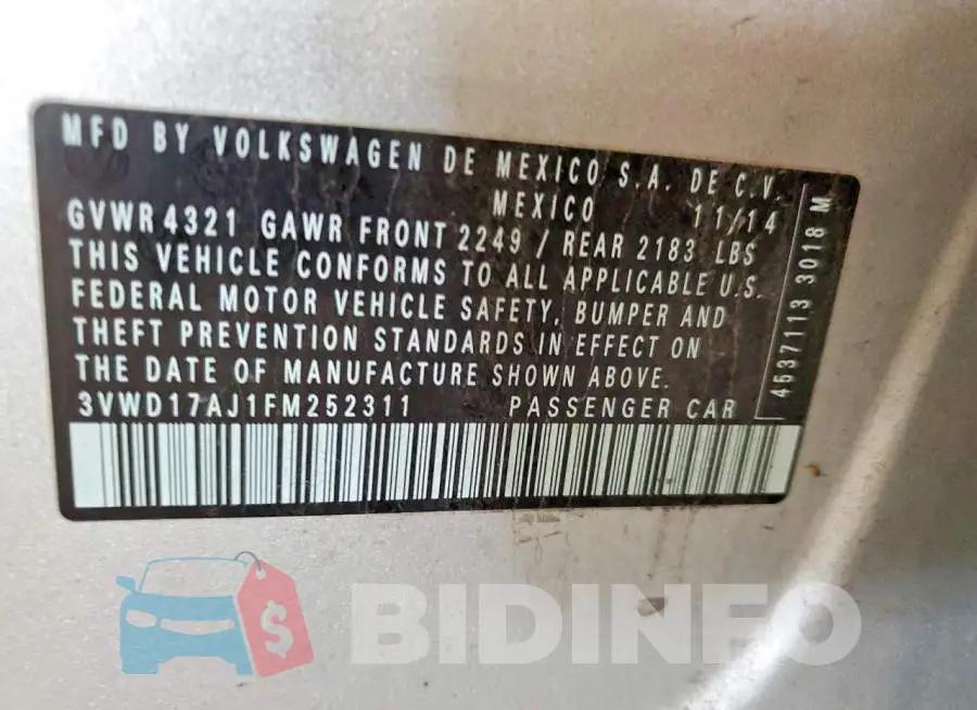 3VWD17AJ1FM252311 Photo# 12