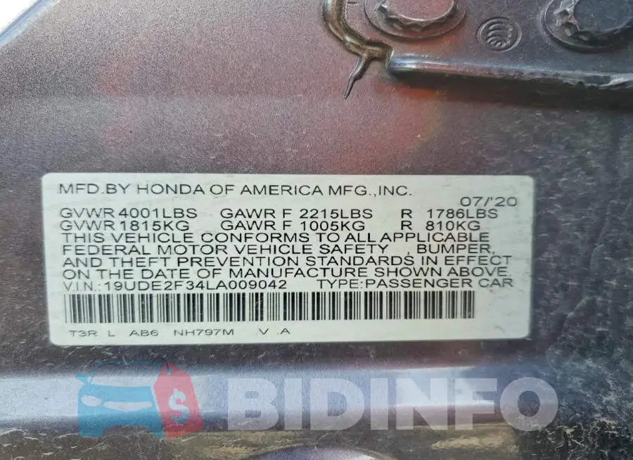 19UDE2F34LA009042 Photo# 12