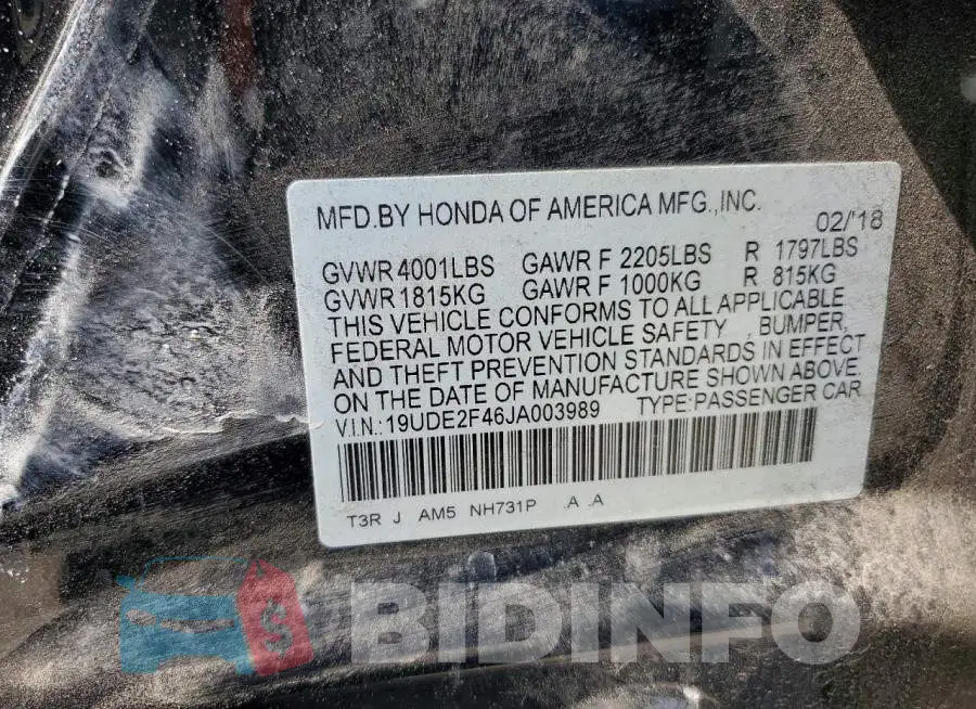 19UDE2F46JA003989 Photo# 12