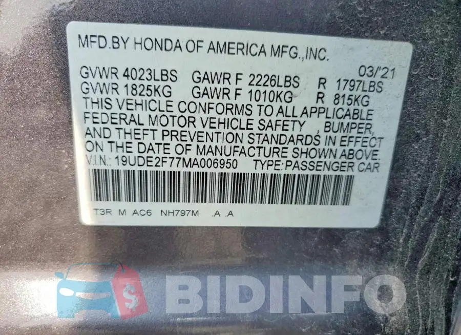 19UDE2F77MA006950 Photo# 13