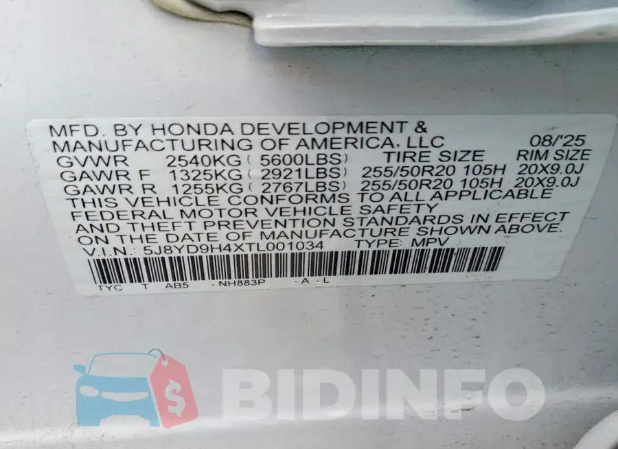 5J8YD9H4XTL001034 Photo# 13