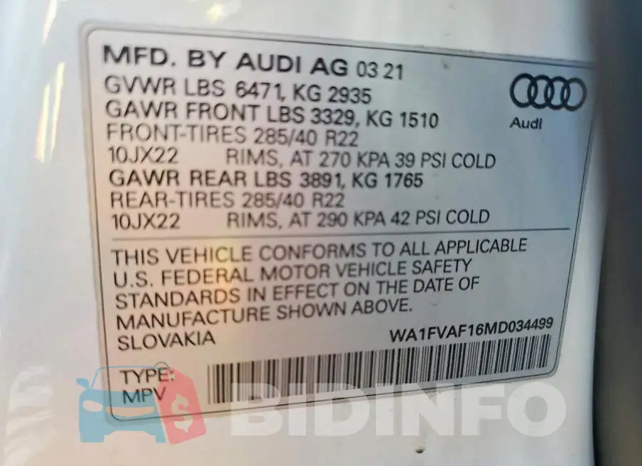 WA1FVAF16MD034499 Photo# 13