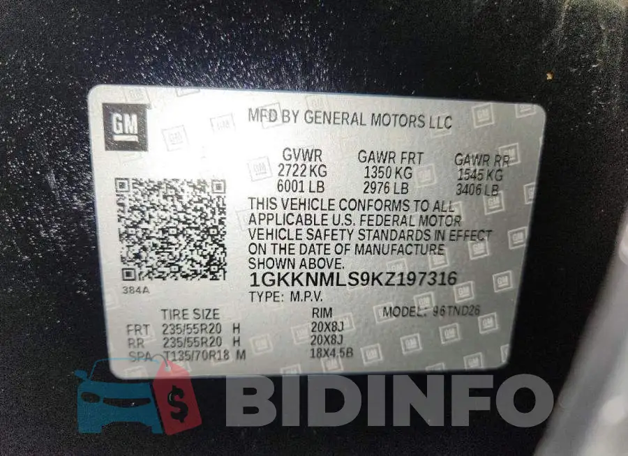 1GKKNMLS9KZ197316 Photo# 13
