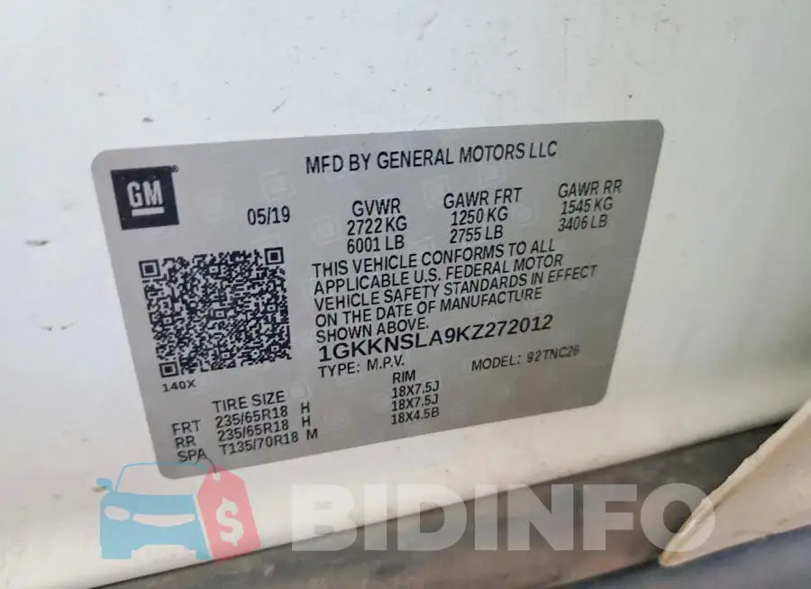 1GKKNSLA9KZ272012 Photo# 13