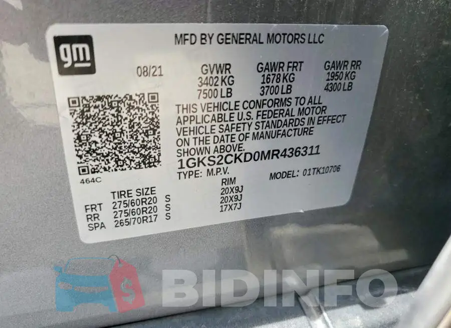 1GKS2CKD0MR436311 Photo# 13