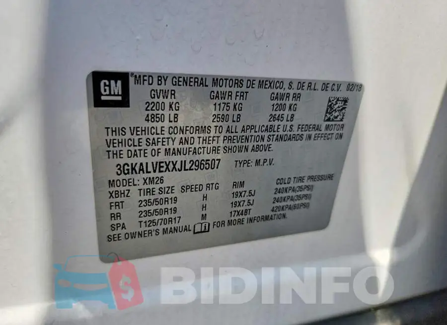 3GKALVEXXJL296507 Photo# 14