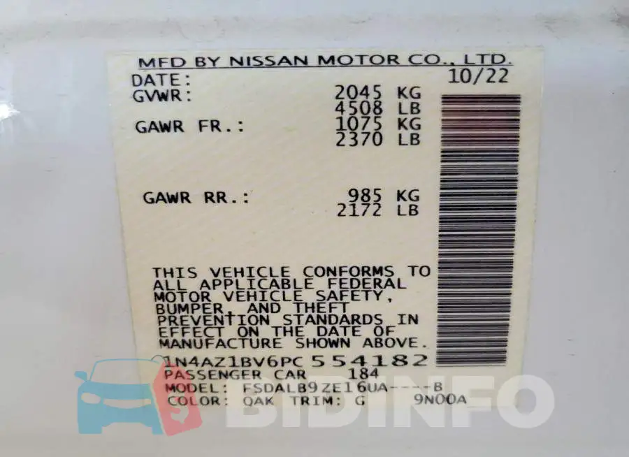 1N4AZ1BV6PC554182 Photo# 12