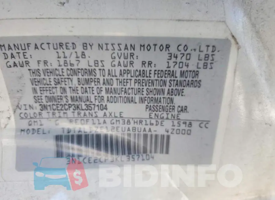 3N1CE2CP3KL357104 Photo# 12