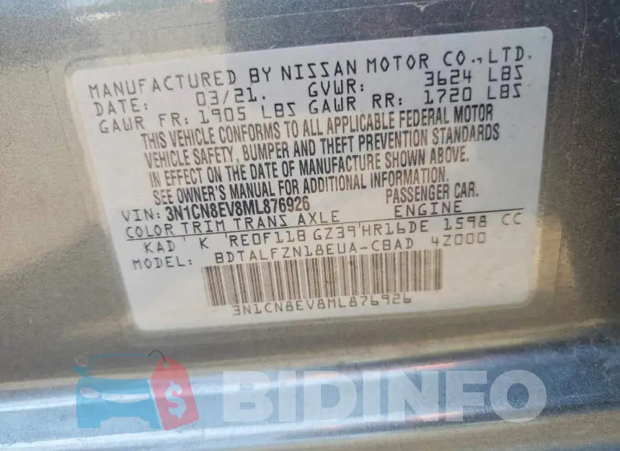 3N1CN8EV8ML876926 Photo# 12