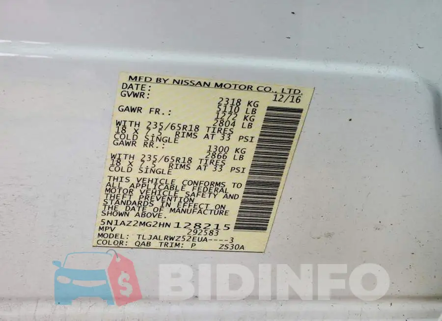 5N1AZ2MG2HN128215 Photo# 12