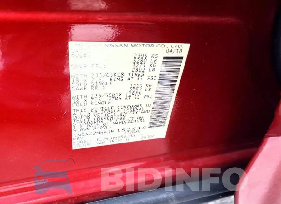 5N1AZ2MH4JN151414 Photo# 13