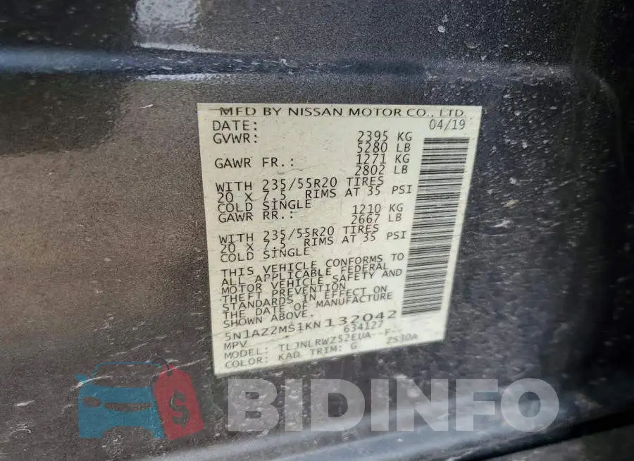 5N1AZ2MS1KN132042 Photo# 13