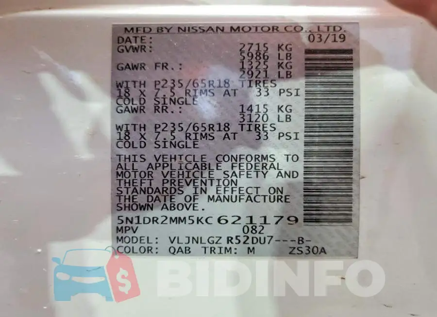 5N1DR2MM5KC621179 Photo# 13
