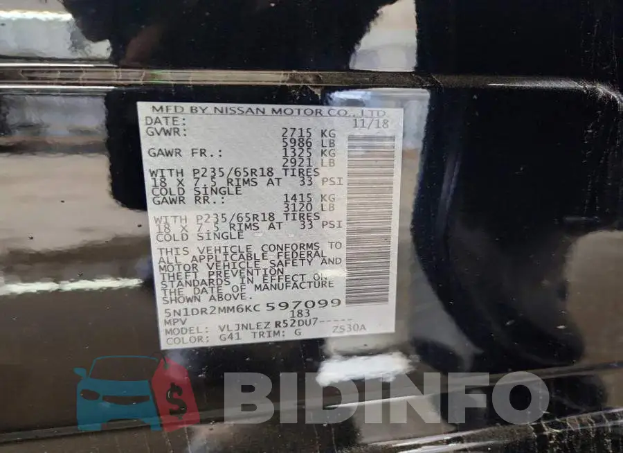 5N1DR2MM6KC597099 Photo# 12