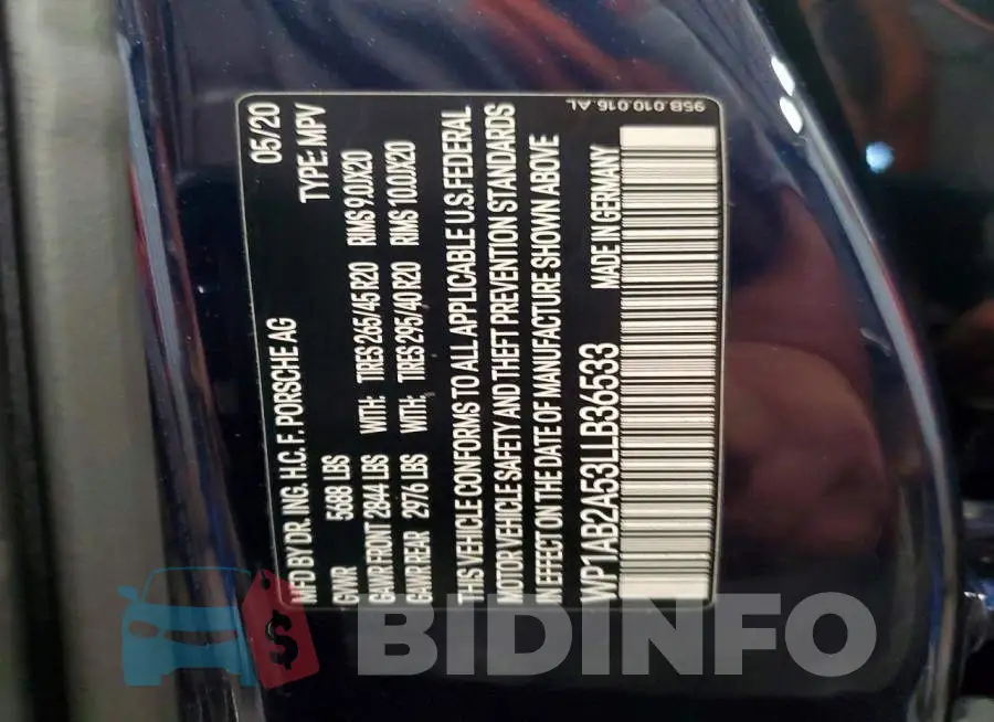 WP1AB2A53LLB36533 Photo# 14