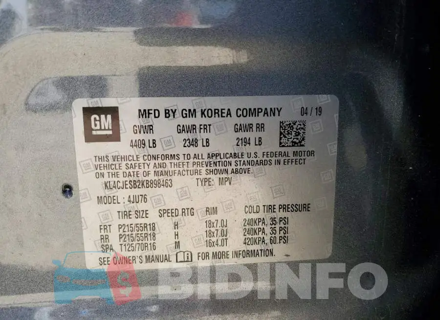 KL4CJESB2KB898463 Photo# 13