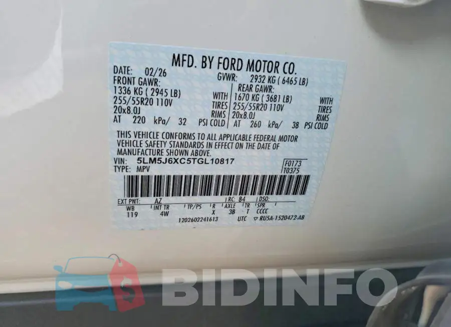 5LM5J6XC5TGL10817 Photo# 13