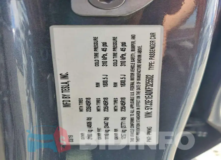 5YJ3E1EA0KF325502 Photo# 12