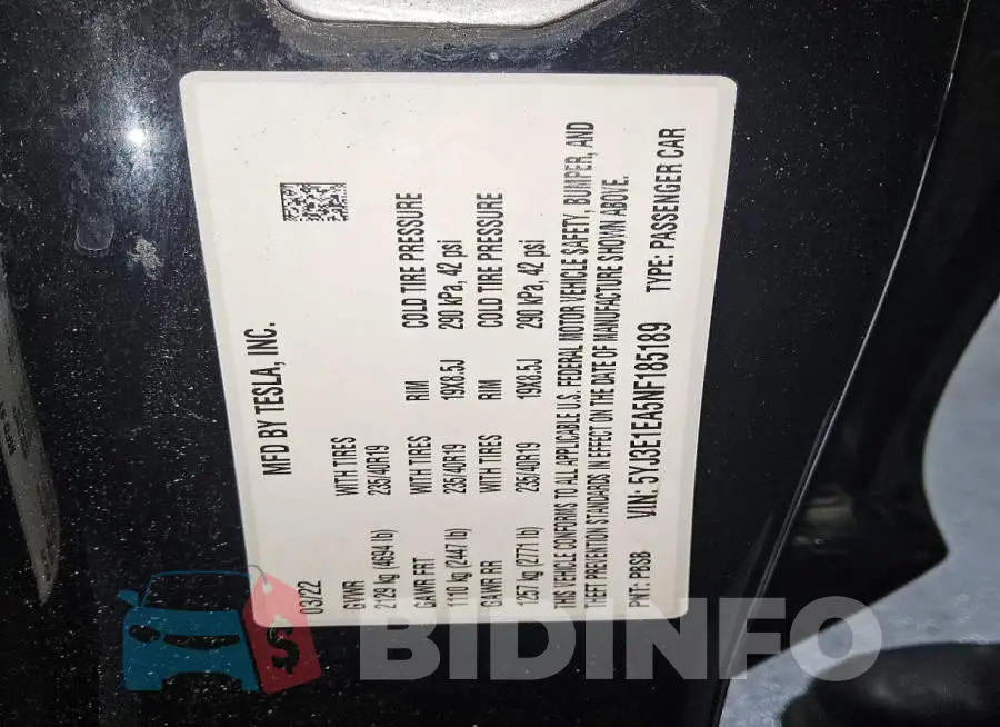 5YJ3E1EA5NF185189 Photo# 12