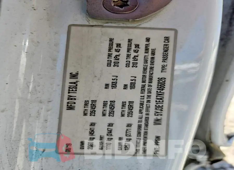 5YJ3E1EA7KF466826 Photo# 13