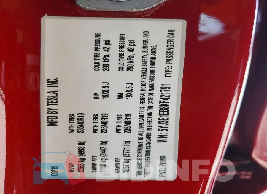 5YJ3E1EB8KF421791 Photo# 14