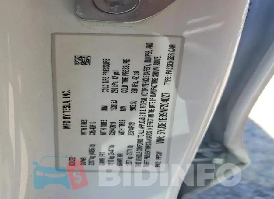 5YJ3E1EB9NF204027 Photo# 12
