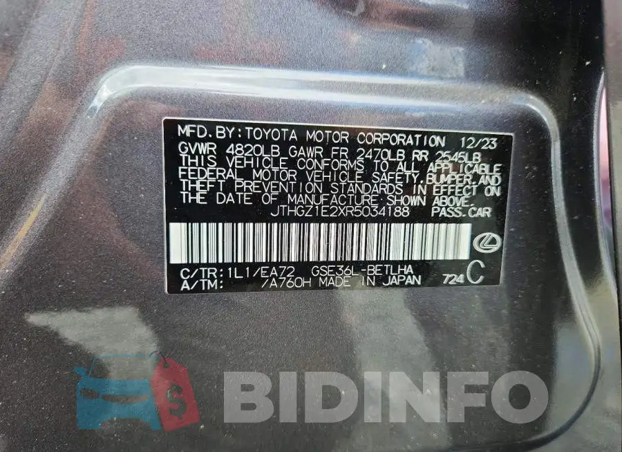 JTHGZ1E2XR5034188 Photo# 12