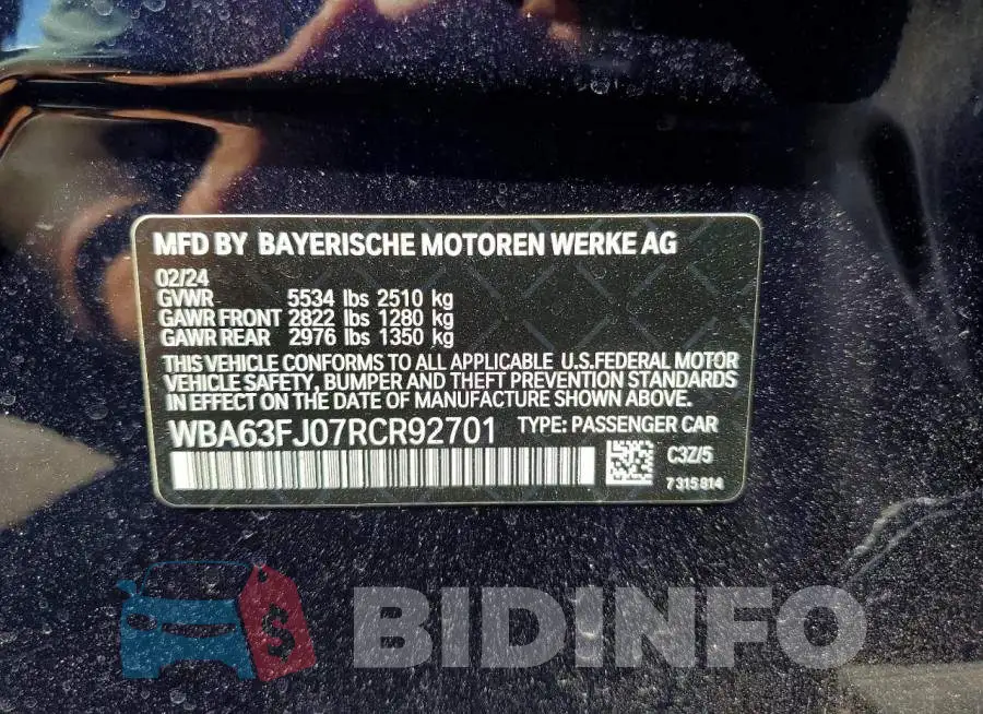 WBA63FJ07RCR92701 Photo# 12