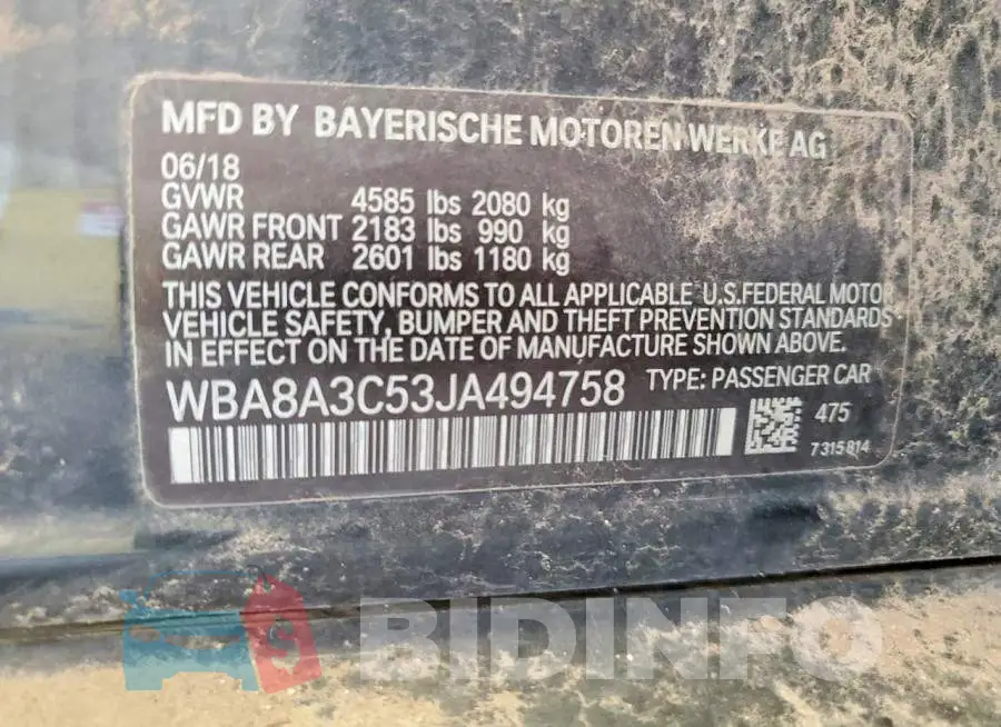 WBA8A3C53JA494758 Photo# 12
