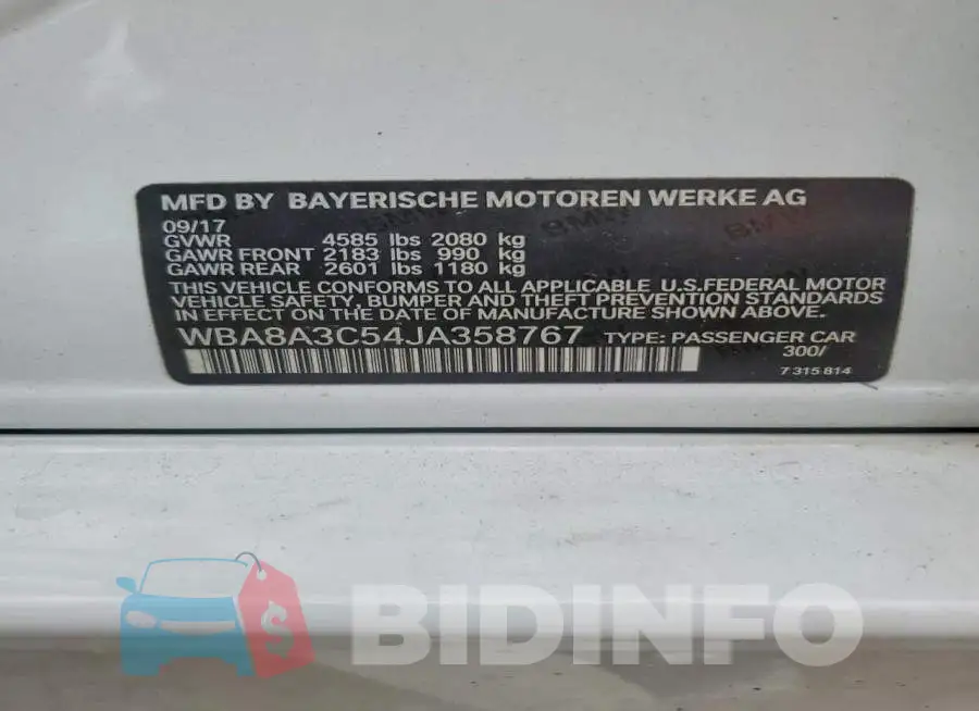 WBA8A3C54JA358767 Photo# 12