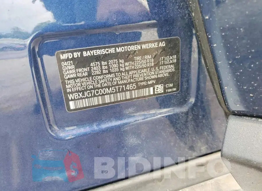 WBXJG7C00M5T71465 Photo# 12