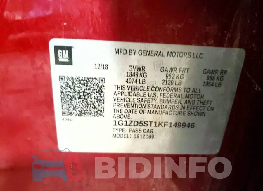 1G1ZD5ST1KF149946 Photo# 12
