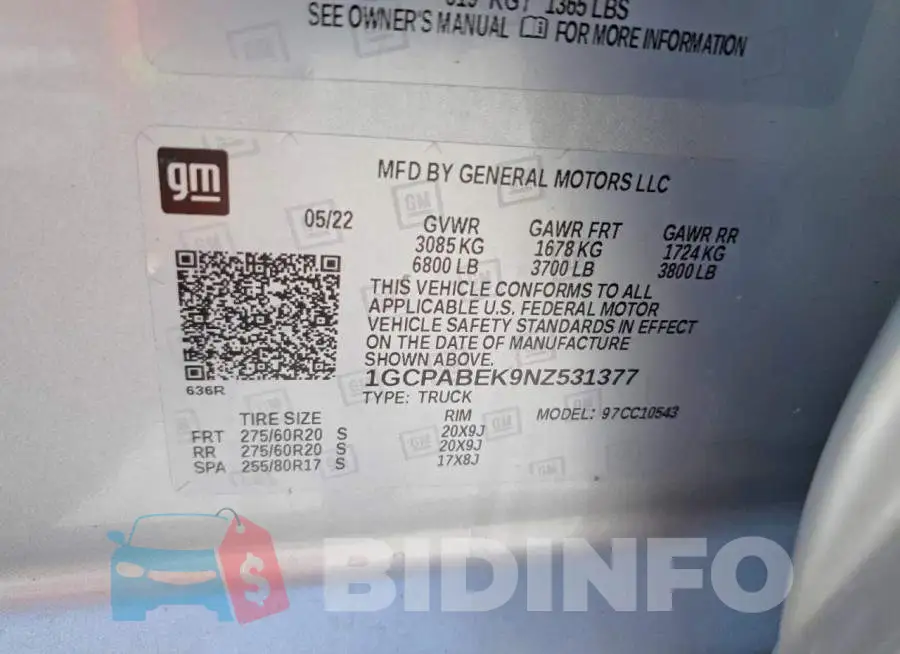 1GCPABEK9NZ531377 Photo# 13