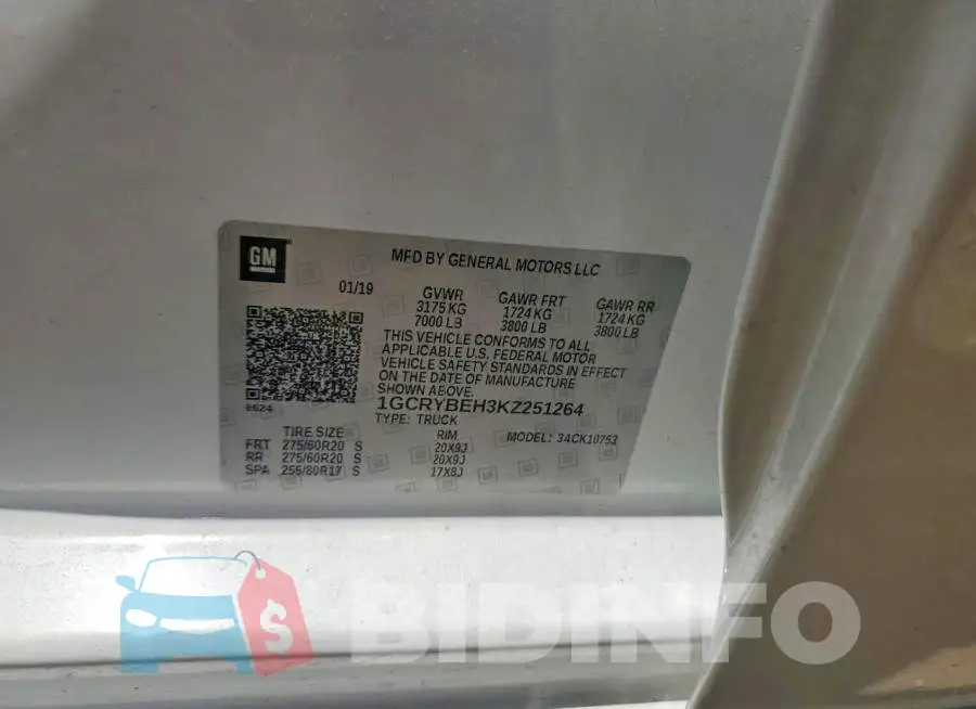 1GCRYBEH3KZ251264 Photo# 12