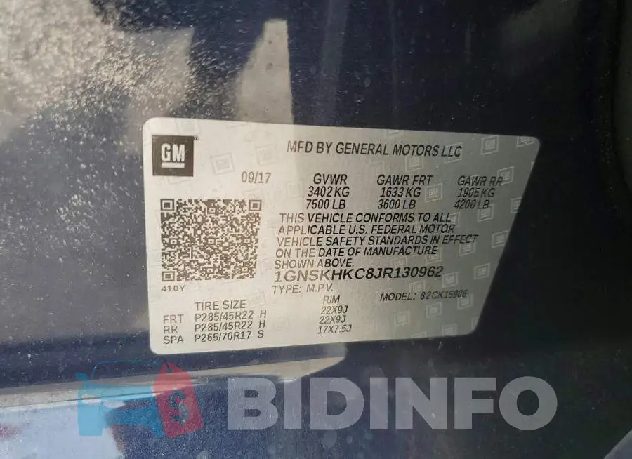 1GNSKHKC8JR130962 Photo# 13