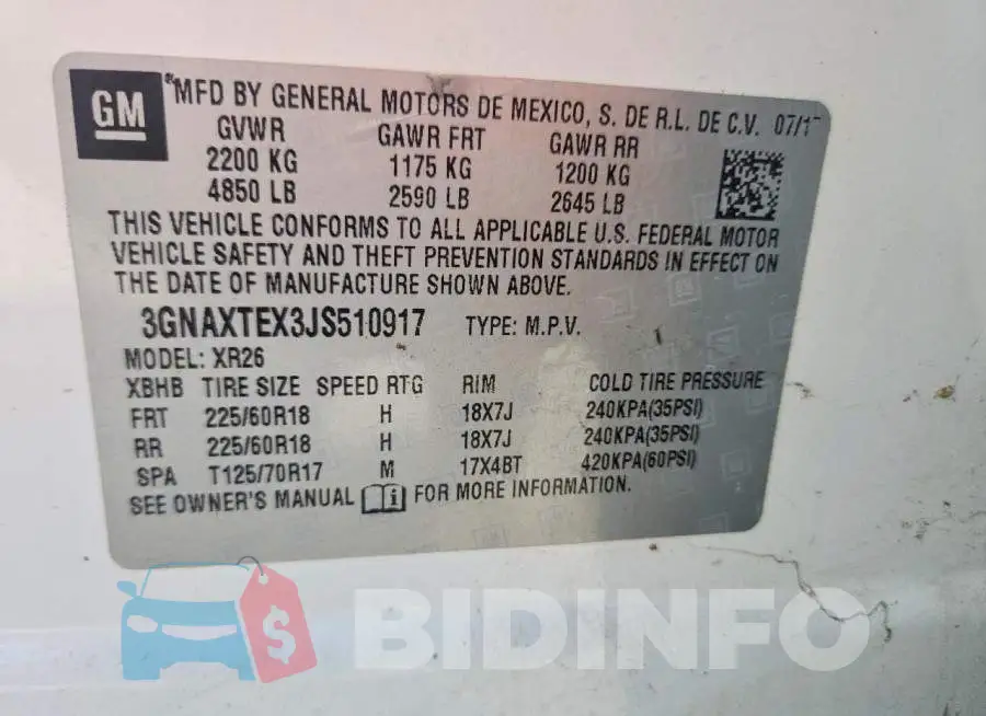 3GNAXTEX3JS510917 Photo# 13