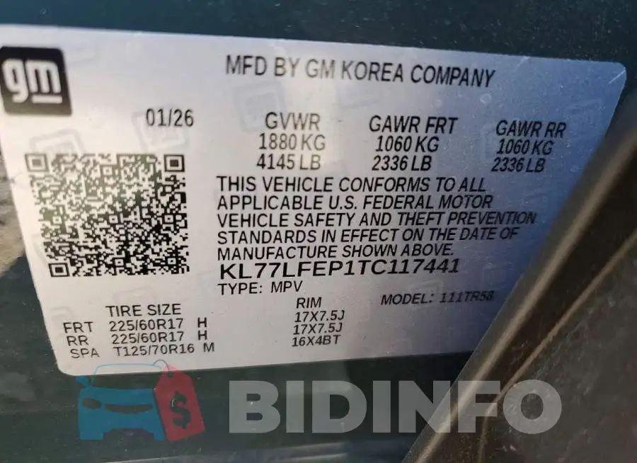 KL77LFEP1TC117441 Photo# 12