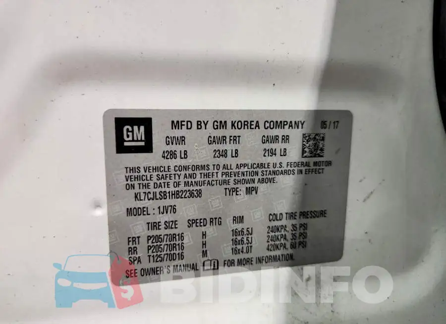 KL7CJLSB1HB223638 Photo# 14