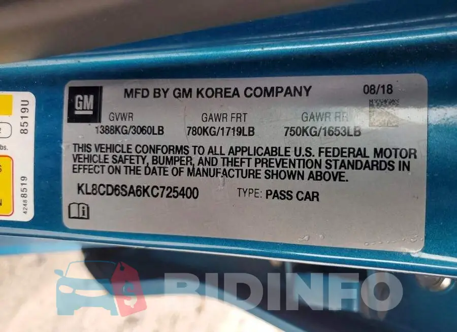 KL8CD6SA6KC725400 Photo# 12