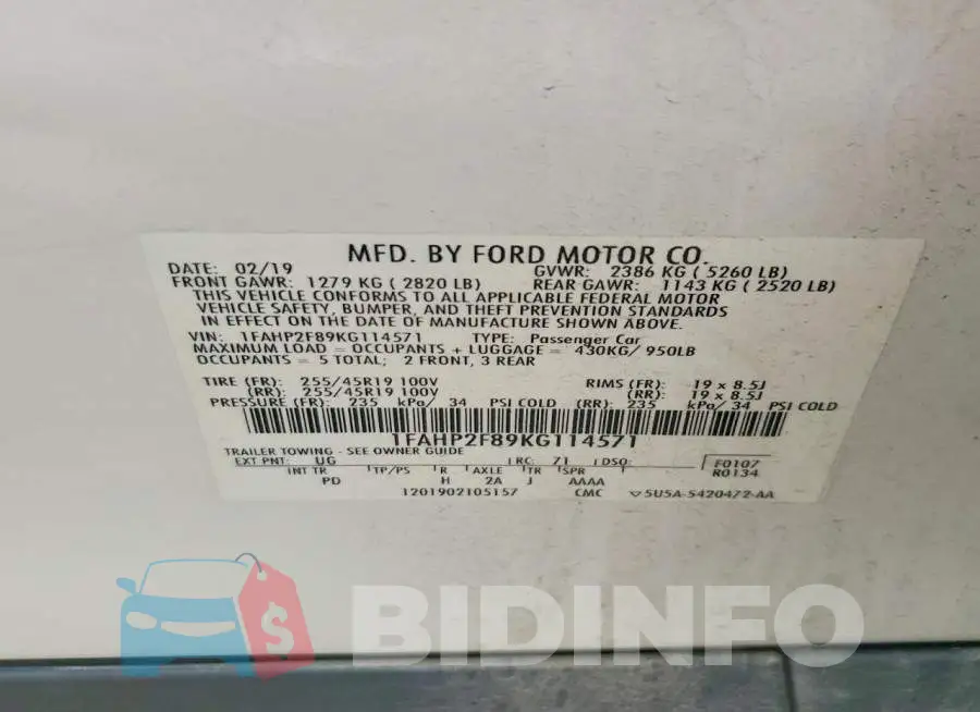 1FAHP2F89KG114571 Photo# 12