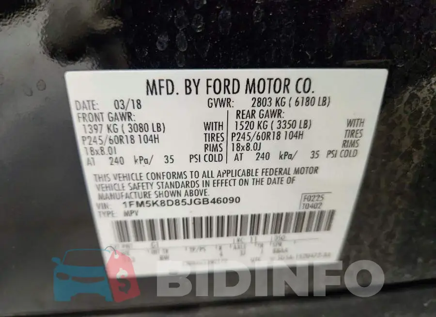 1FM5K8D85JGB46090 Photo# 13