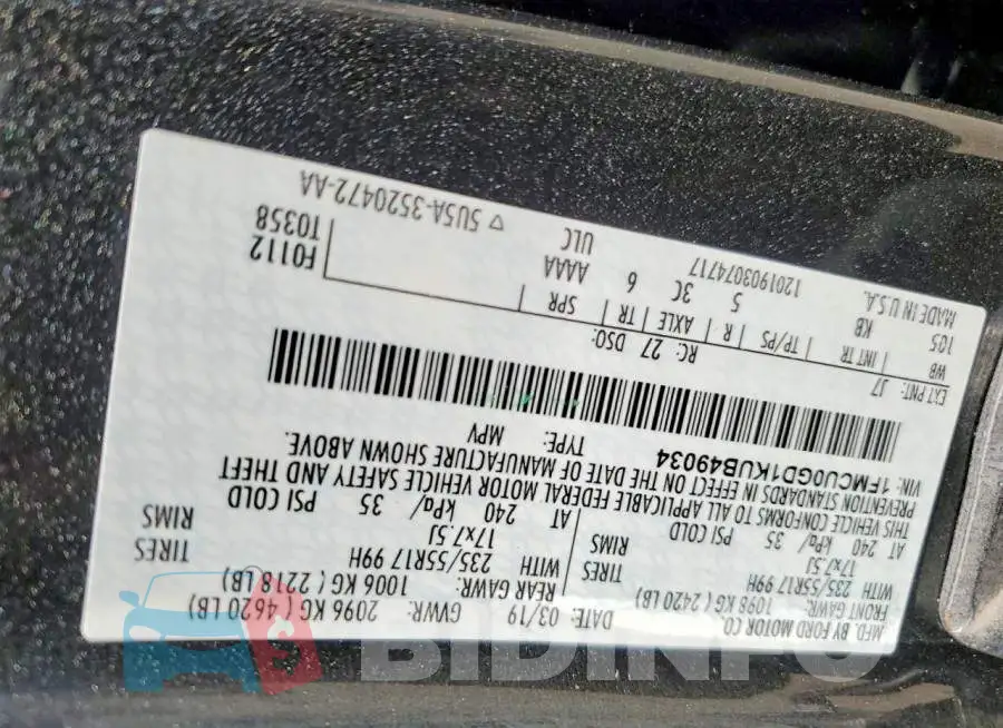 1FMCU0GD1KUB49034 Photo# 13