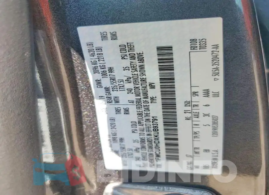 1FMCU0HDXKUB93791 Photo# 13