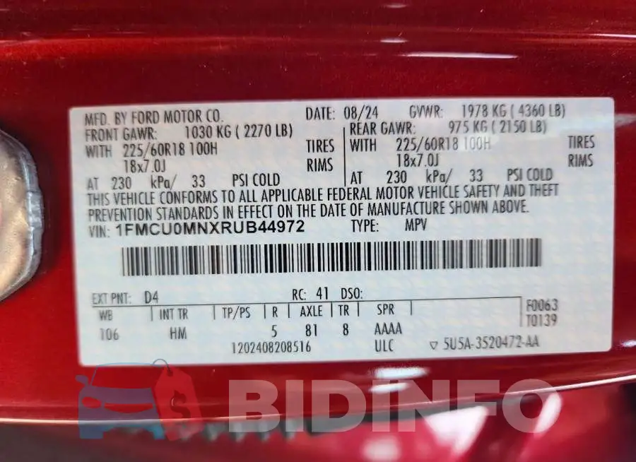 1FMCU0MNXRUB44972 Photo# 13