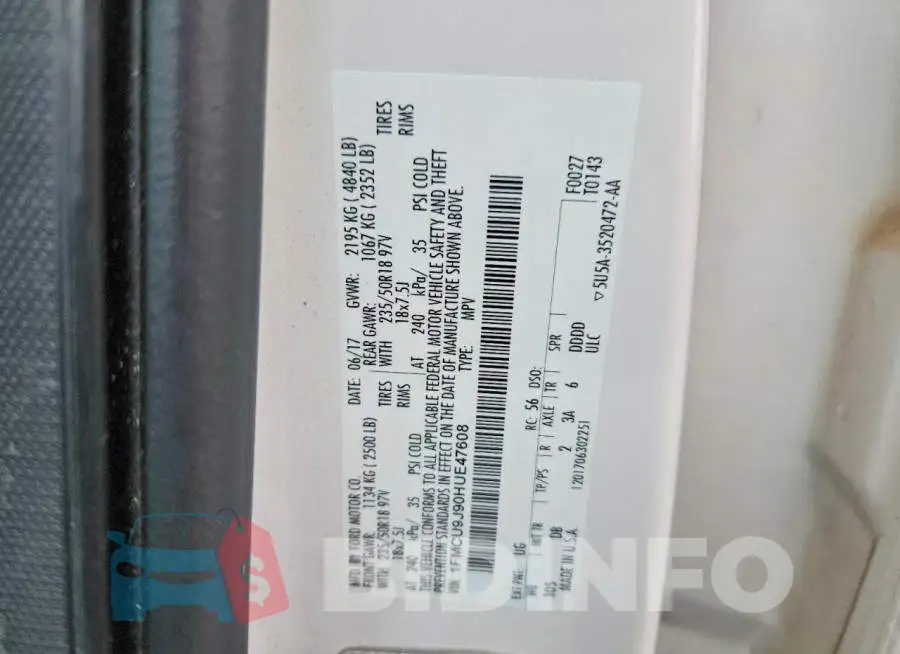 1FMCU9J90HUE47608 Photo# 13