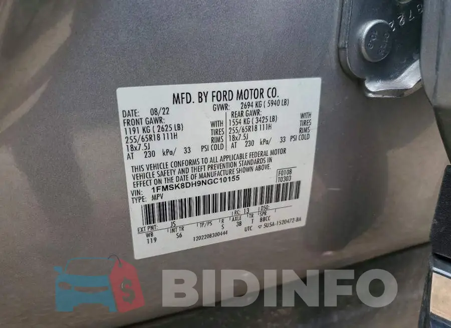 1FMSK8DH9NGC10155 Photo# 13