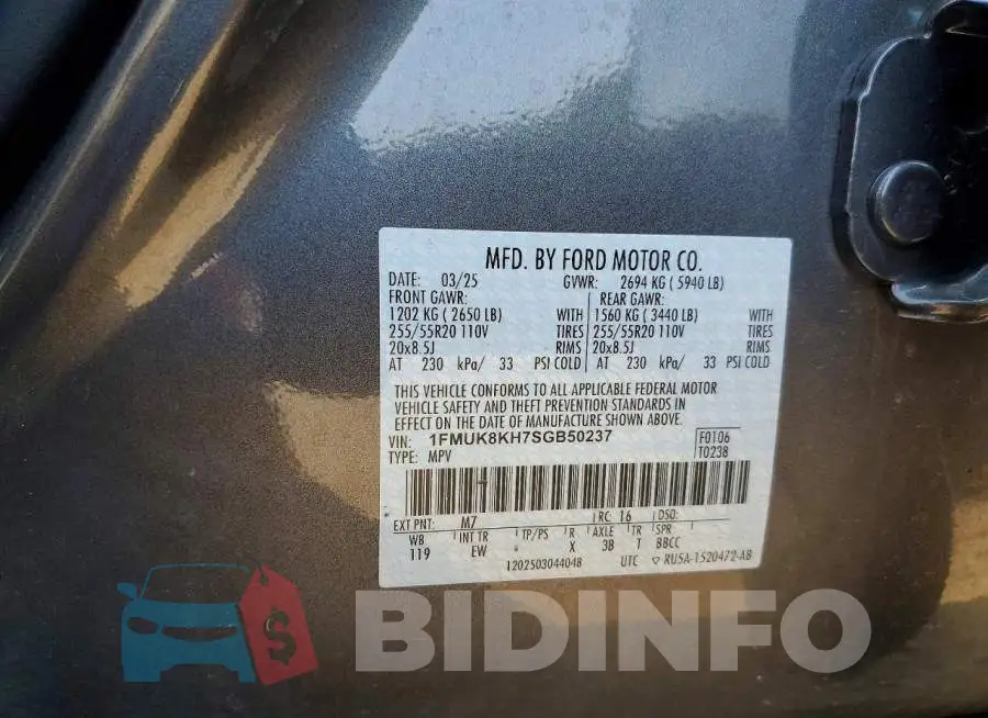 1FMUK8KH7SGB50237 Photo# 13