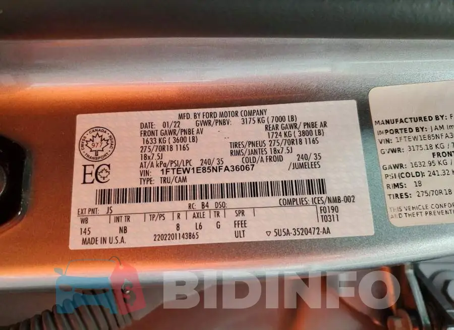 1FTEW1E85NFA36067 Photo# 13