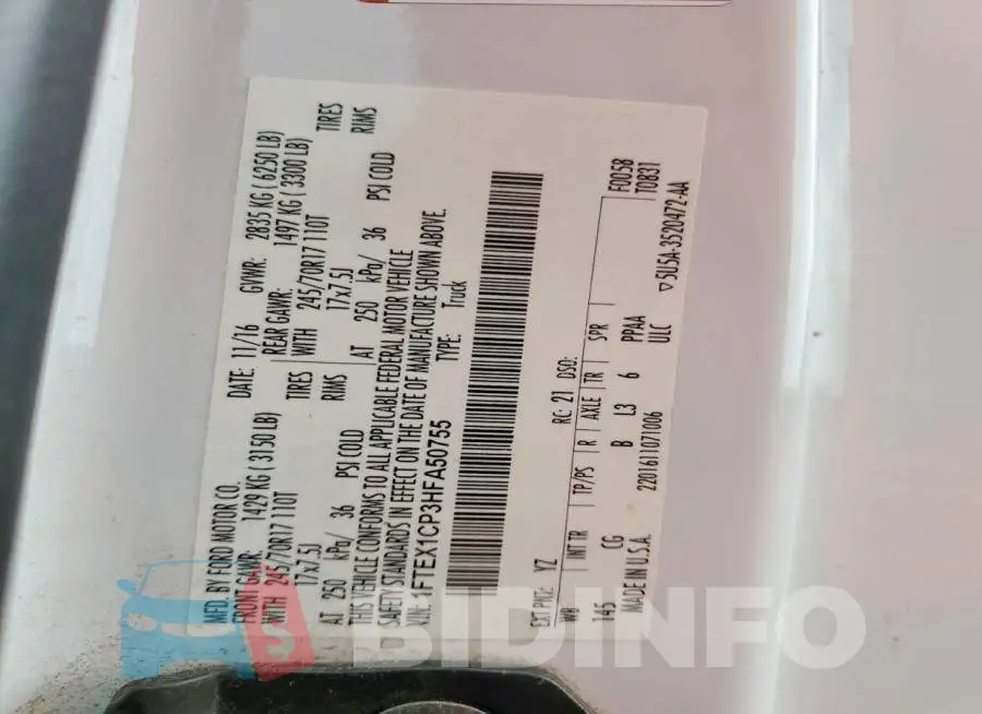 1FTEX1CP3HFA50755 Photo# 12