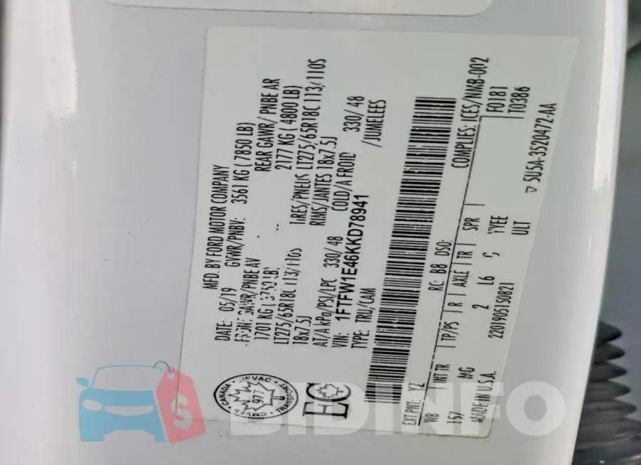1FTFW1E46KKD78941 Photo# 13